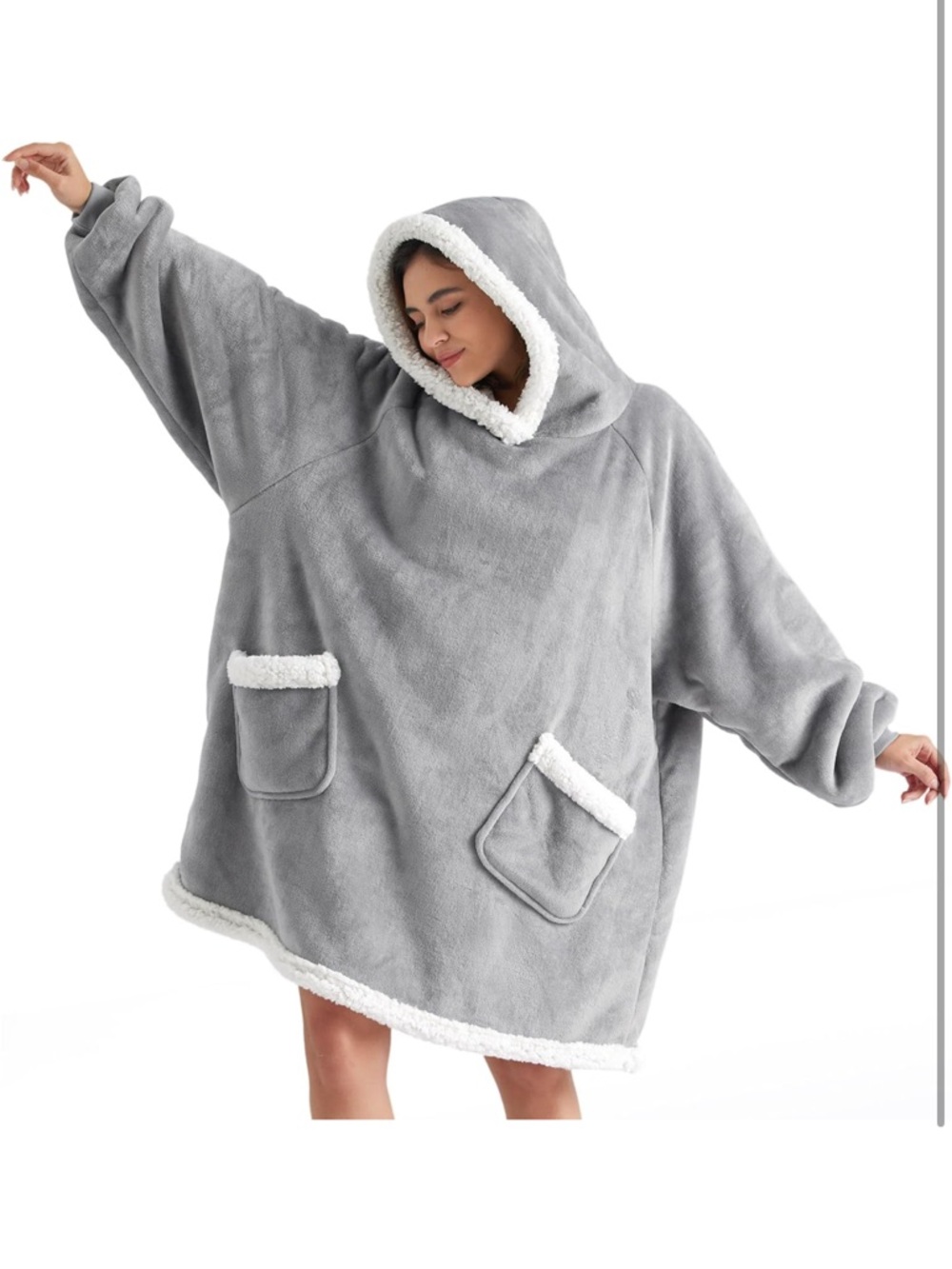 Cozy Oversized Hooded Sherpa Wearable Blanket - Heather Gray